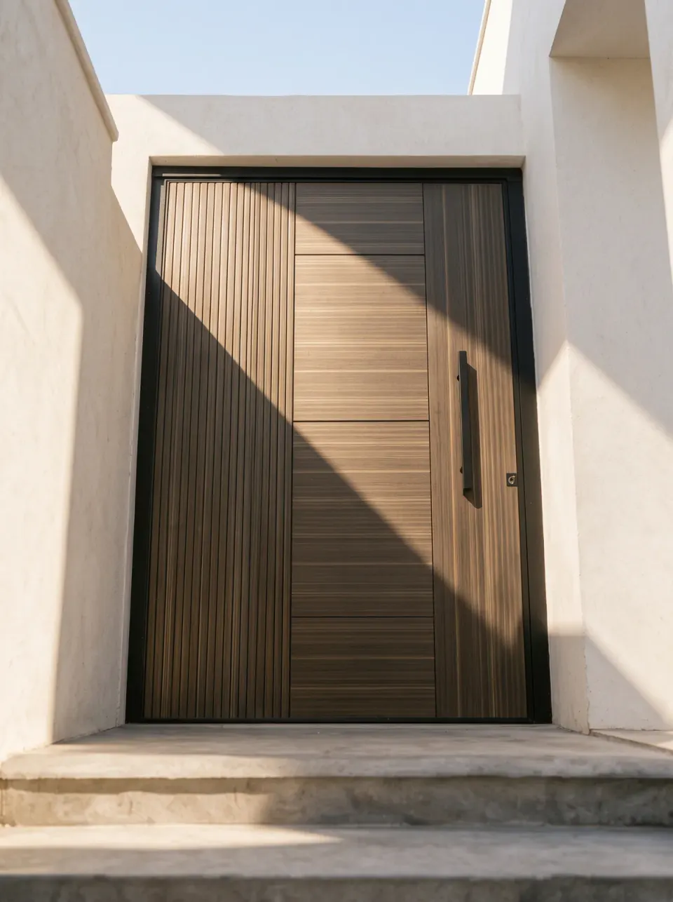 Completed entrance showing door and surrounding facade