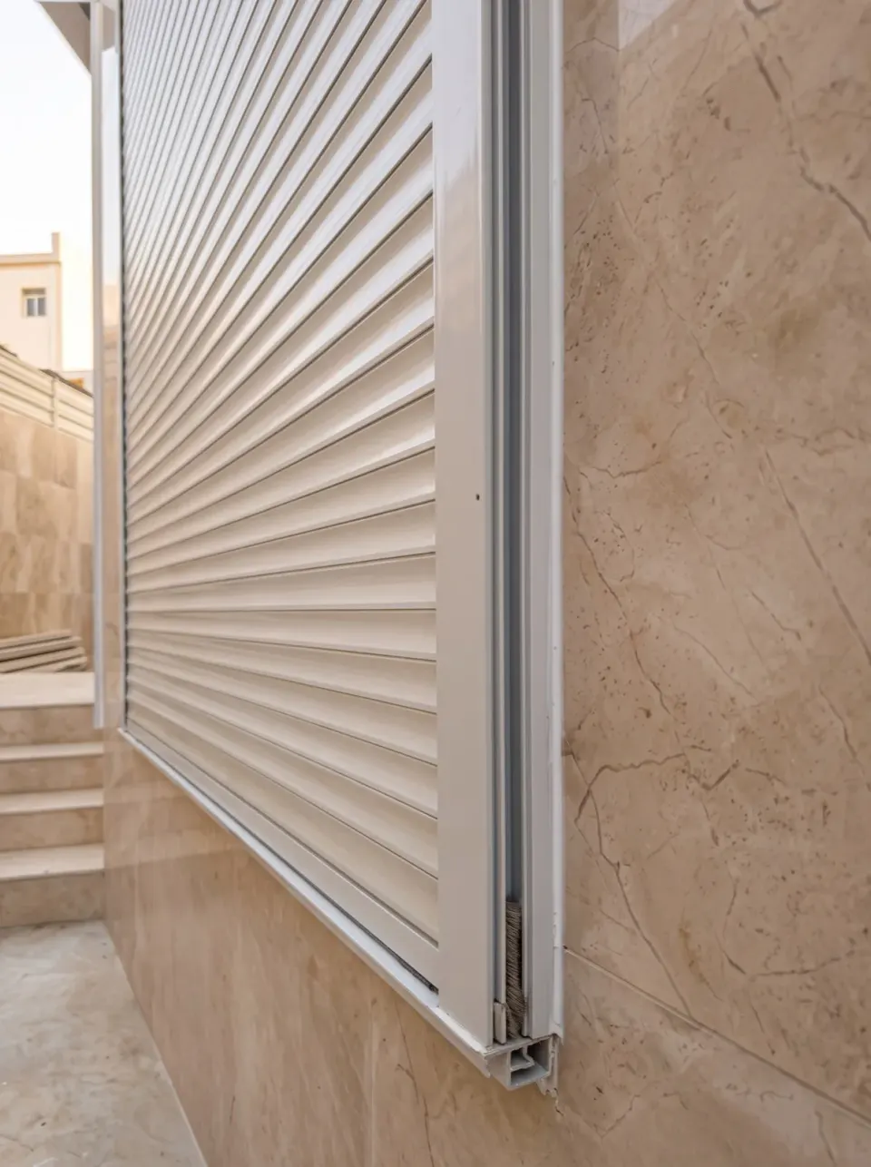 Close view of the installed shutter side guide