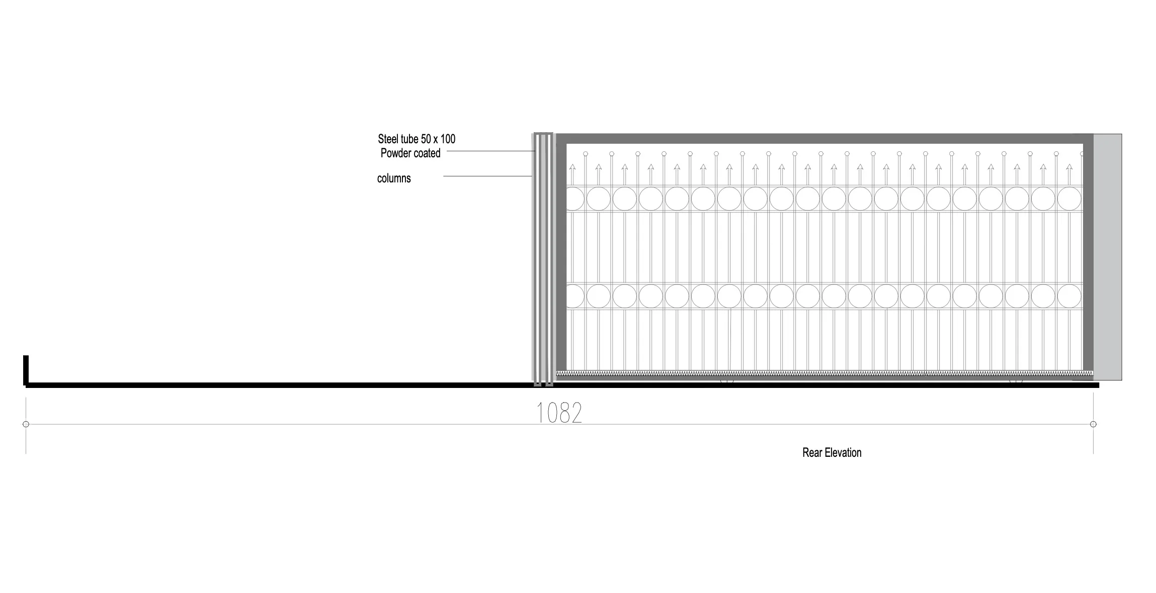 Rear elevation drawing of a steel gate